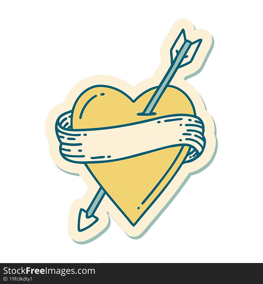 tattoo style sticker of an arrow heart and banner