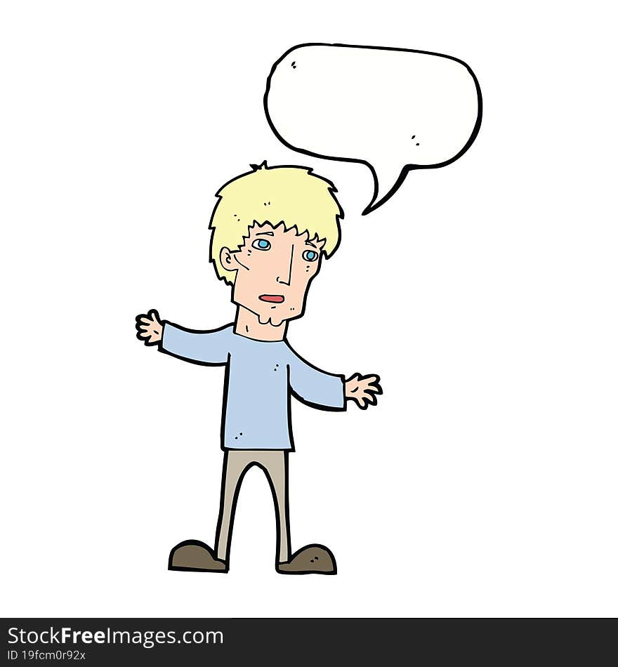 cartoon worried man with speech bubble