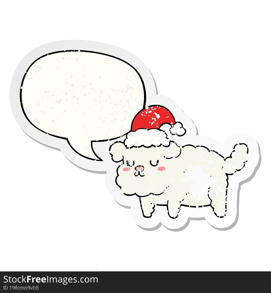 cute christmas dog and speech bubble distressed sticker