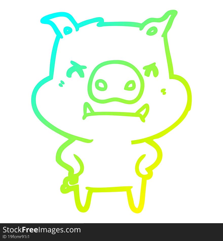 cold gradient line drawing angry cartoon pig