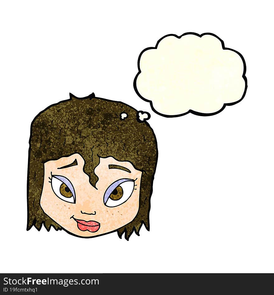 cartoon female face with thought bubble