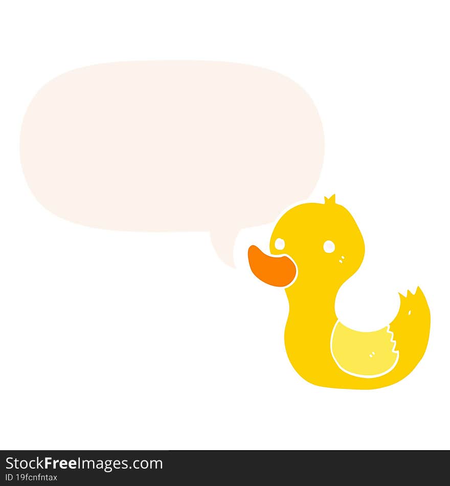 cartoon duck and speech bubble in retro style