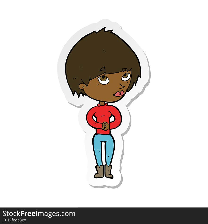 sticker of a cartoon woman considering