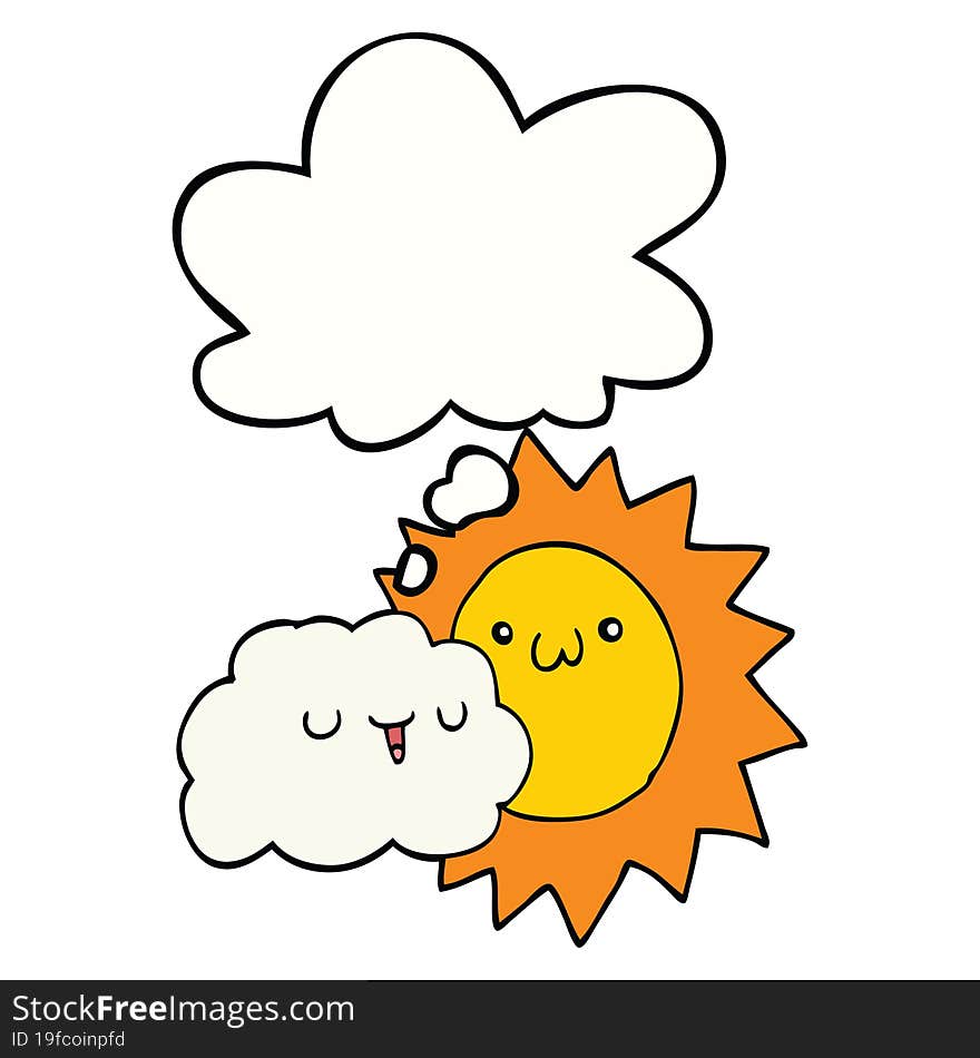 cartoon sun and cloud with thought bubble. cartoon sun and cloud with thought bubble