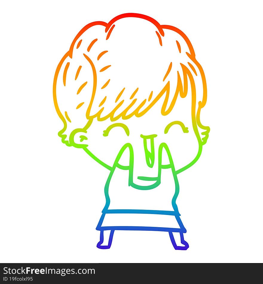 rainbow gradient line drawing of a cartoon laughing woman