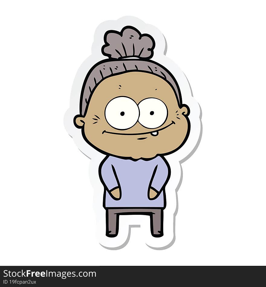 sticker of a cartoon happy old woman