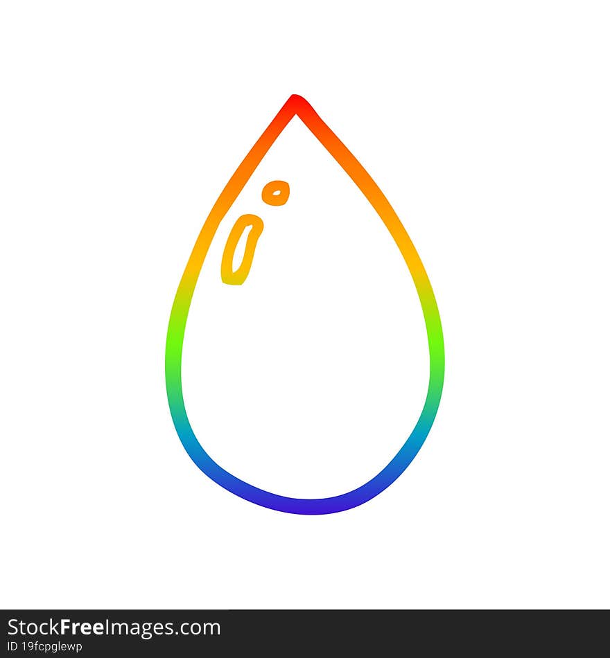 rainbow gradient line drawing of a cartoon water droplet