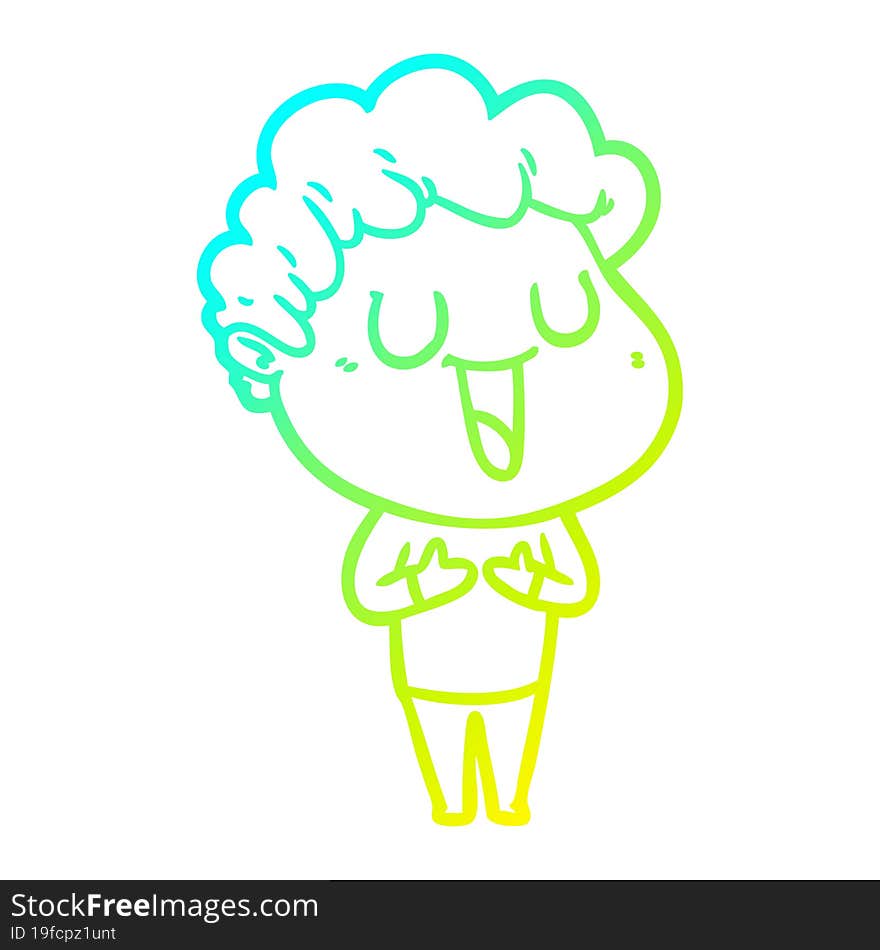 Cold Gradient Line Drawing Laughing Cartoon Man