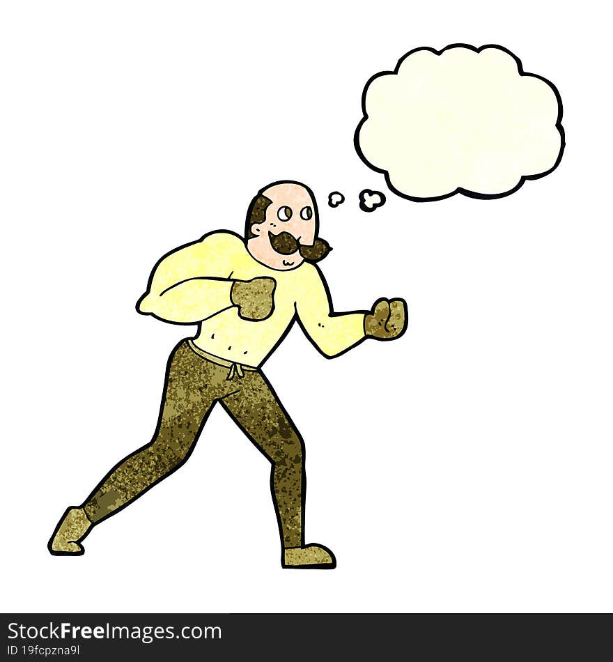 cartoon retro boxer man with thought bubble