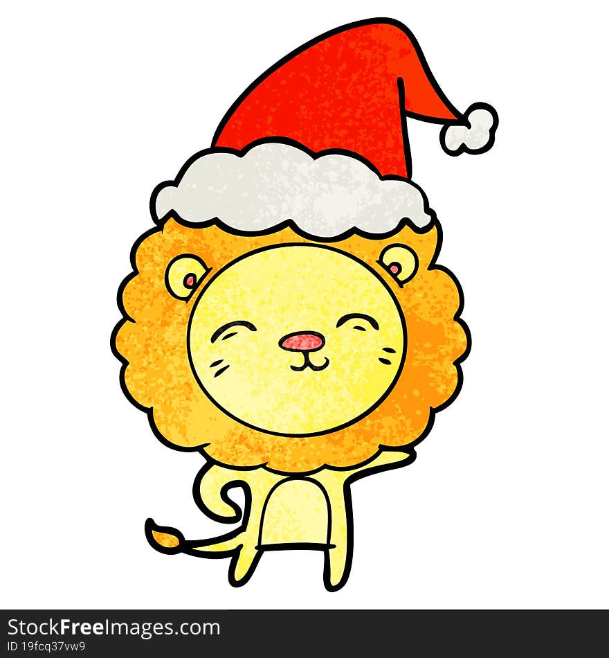 textured cartoon of a lion wearing santa hat