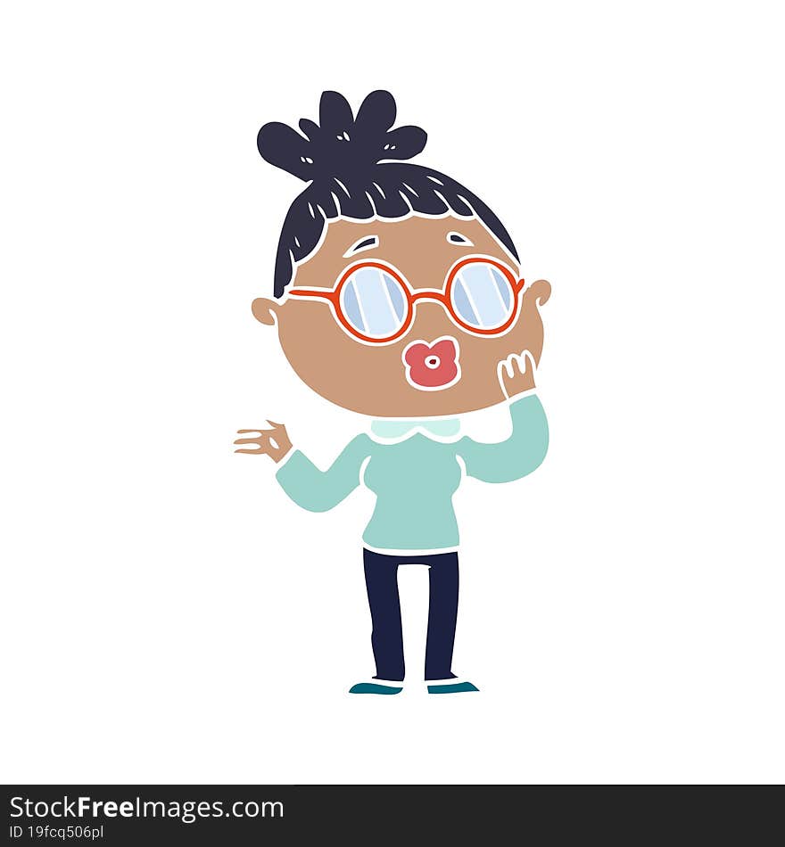 flat color style cartoon woman wearing spectacles