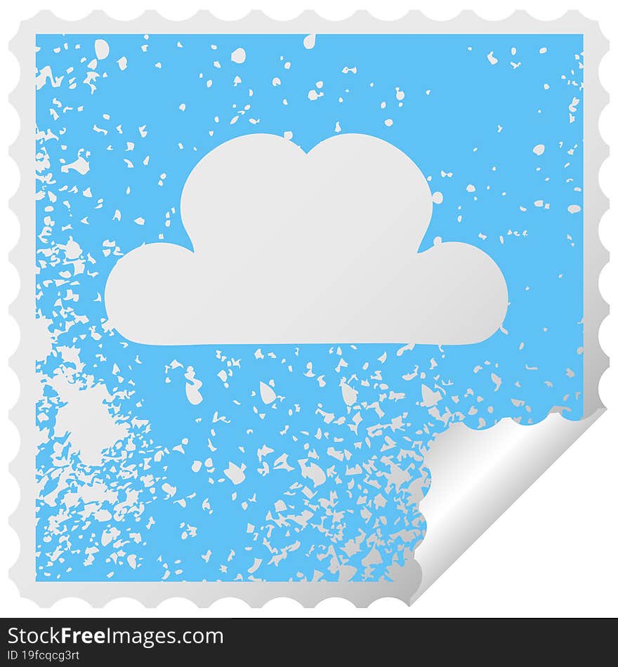 distressed square peeling sticker symbol of a rain cloud