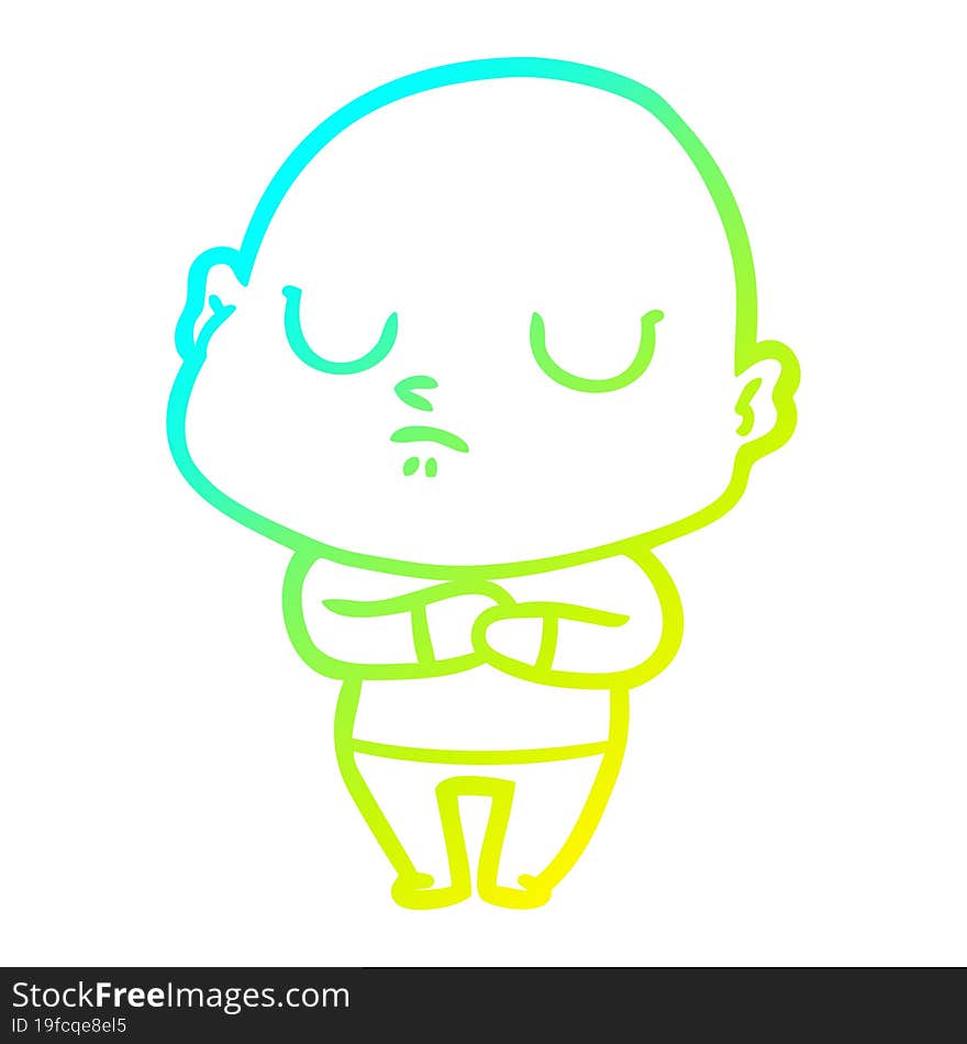 cold gradient line drawing cartoon bald man