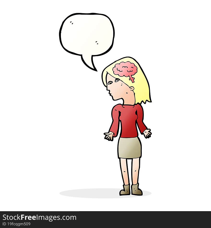 Cartoon Clever Woman Shrugging Shoulders With Speech Bubble