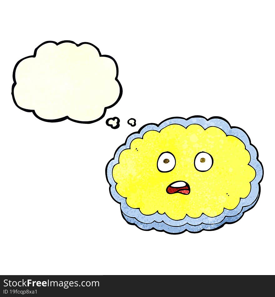 shocked cartoon cloud face with thought bubble