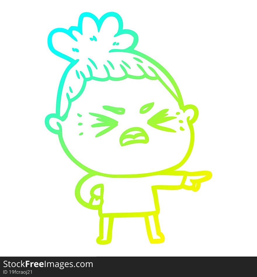 cold gradient line drawing cartoon angry woman