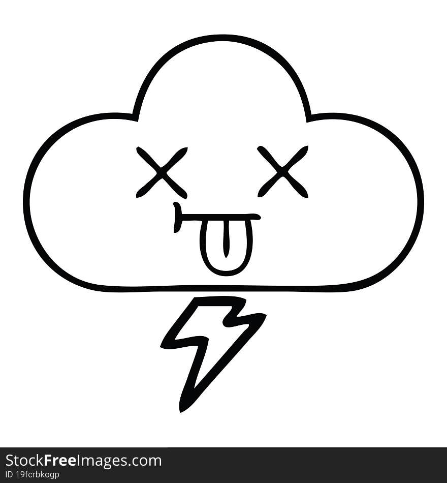 line drawing cartoon of a storm cloud