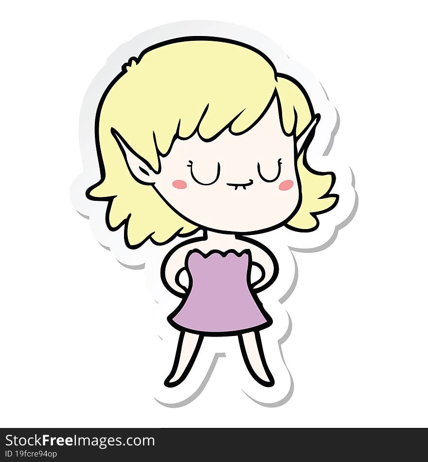 sticker of a happy cartoon elf girl wearing dress