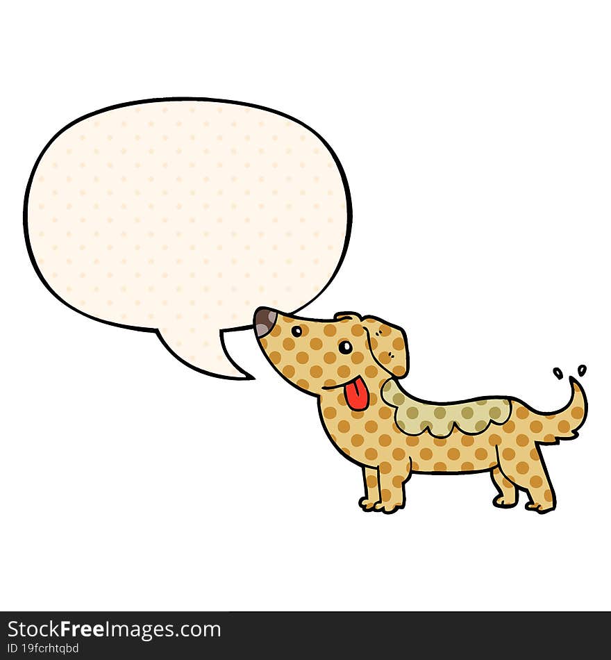 cartoon dog and speech bubble in comic book style