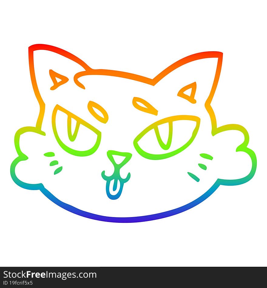 rainbow gradient line drawing of a cartoon cats face