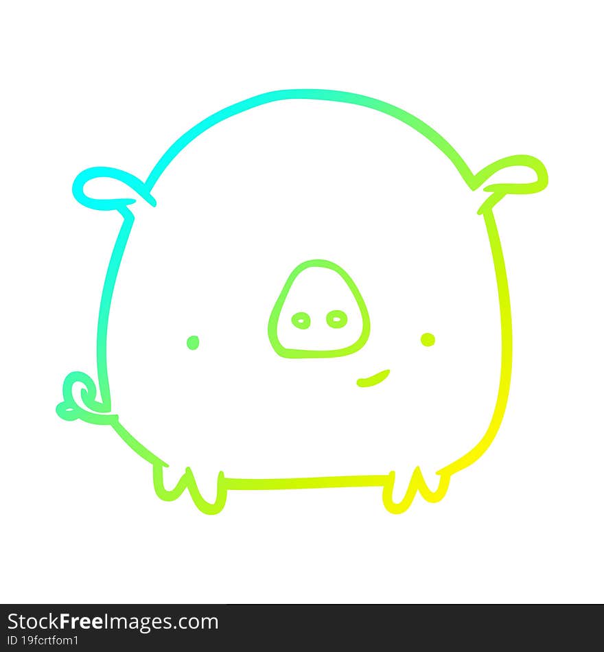 cold gradient line drawing of a happy pig