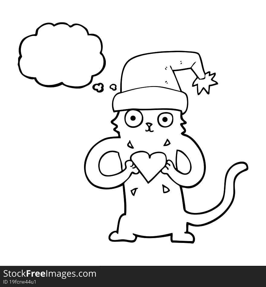 freehand drawn thought bubble cartoon cat loving christmas