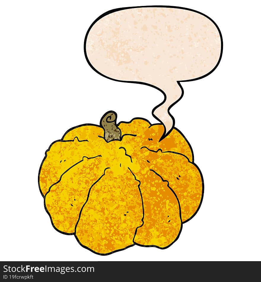 cartoon squash with speech bubble in retro texture style