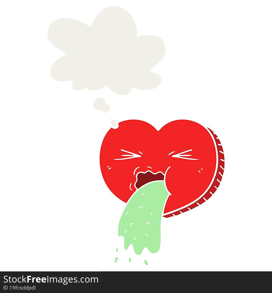 cartoon love sick heart with thought bubble in retro style