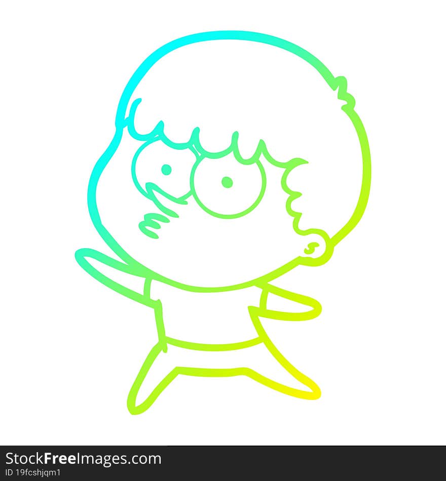 cold gradient line drawing of a cartoon dancing boy