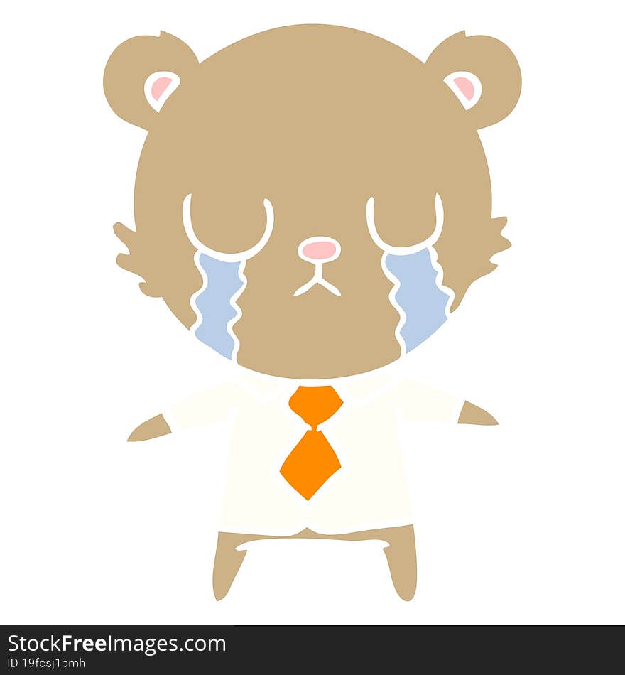 crying flat color style cartoon bear