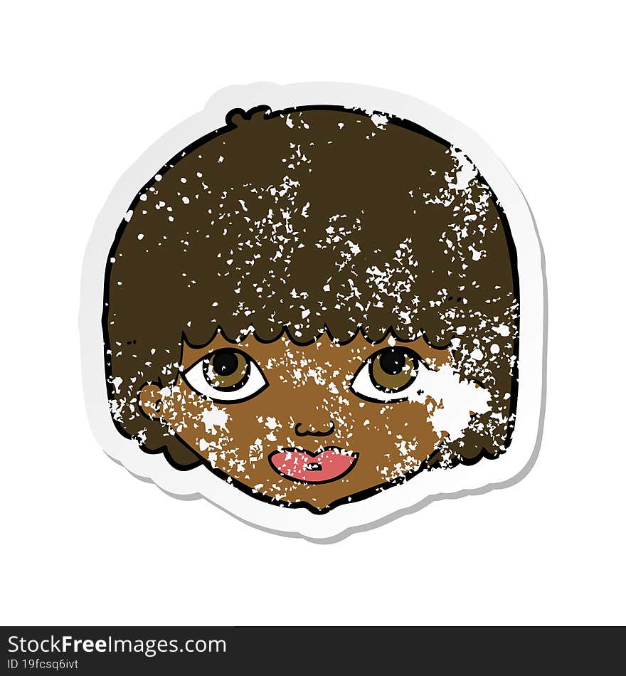 retro distressed sticker of a cartoon female face