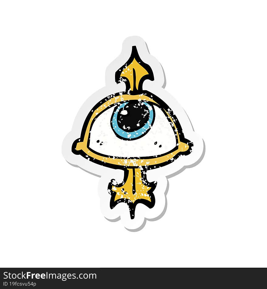 Retro Distressed Sticker Of A Cartoon Eye Symbol