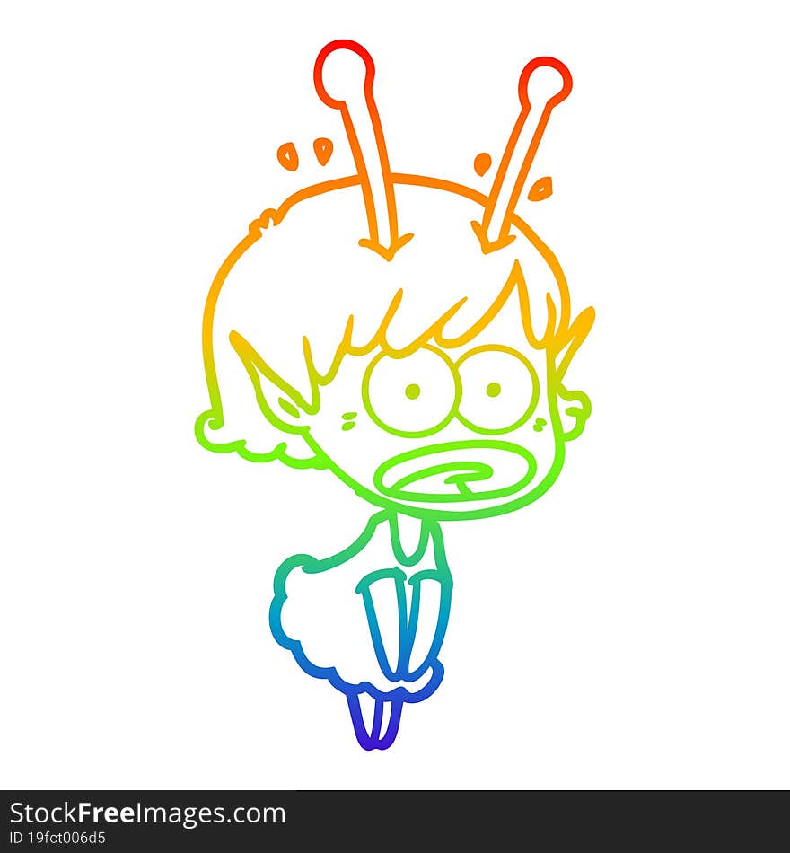 rainbow gradient line drawing cartoon shocked alien girl