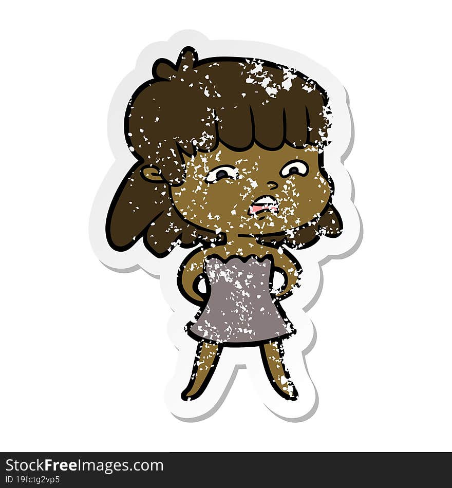 Distressed Sticker Of A Cartoon Worried Woman