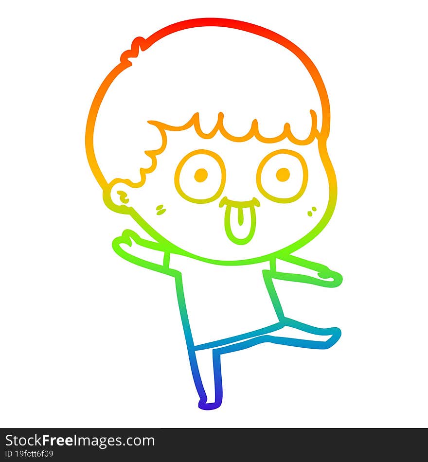 Rainbow Gradient Line Drawing Cartoon Dumb Kid