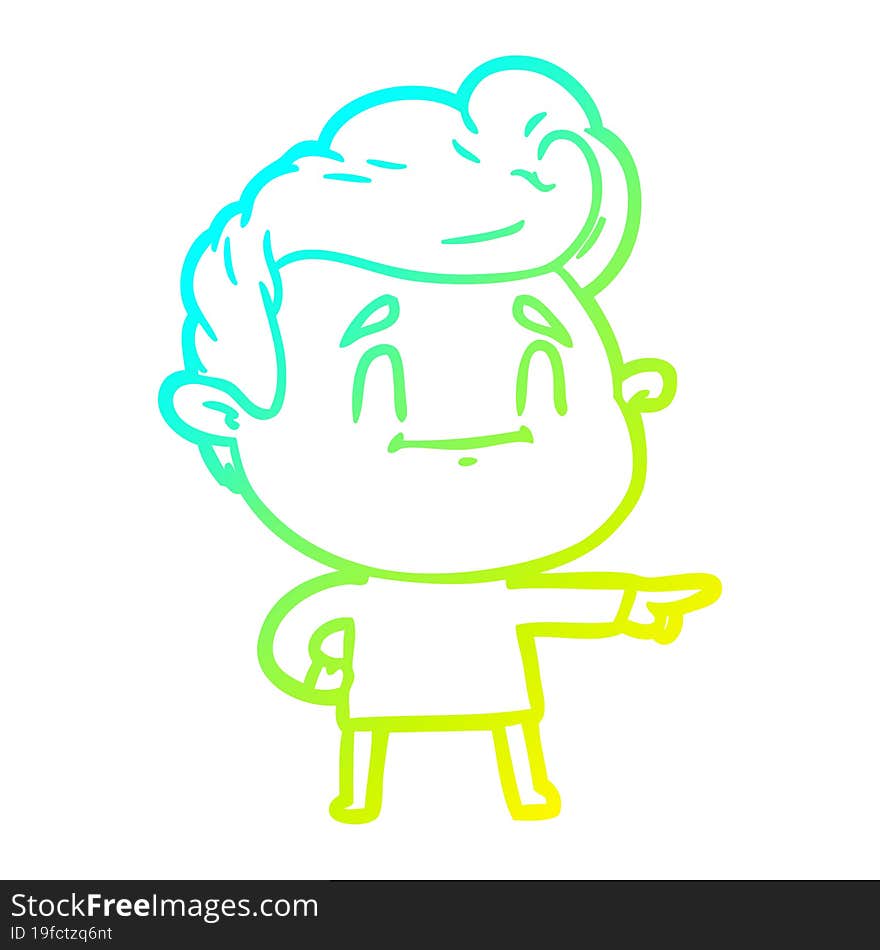 cold gradient line drawing of a happy cartoon man pointing