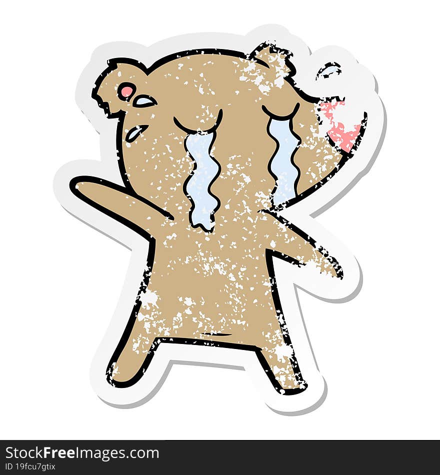 distressed sticker of a cartoon crying bear