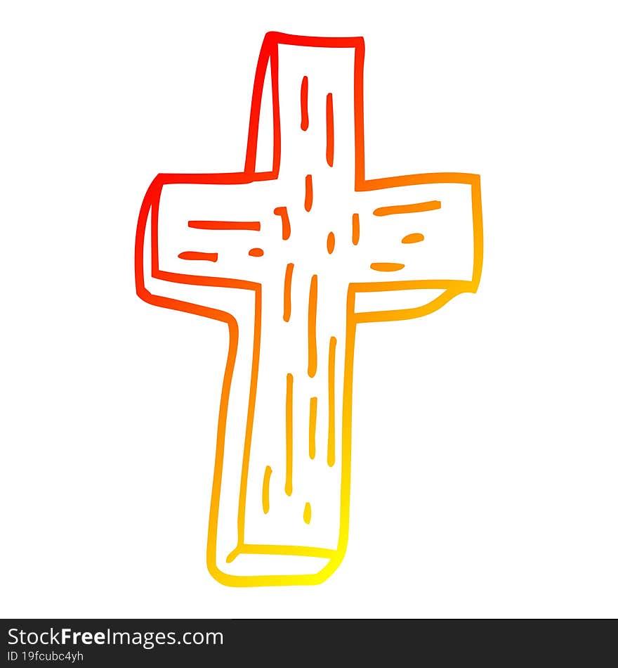 Warm Gradient Line Drawing Cartoon Wooden Cross