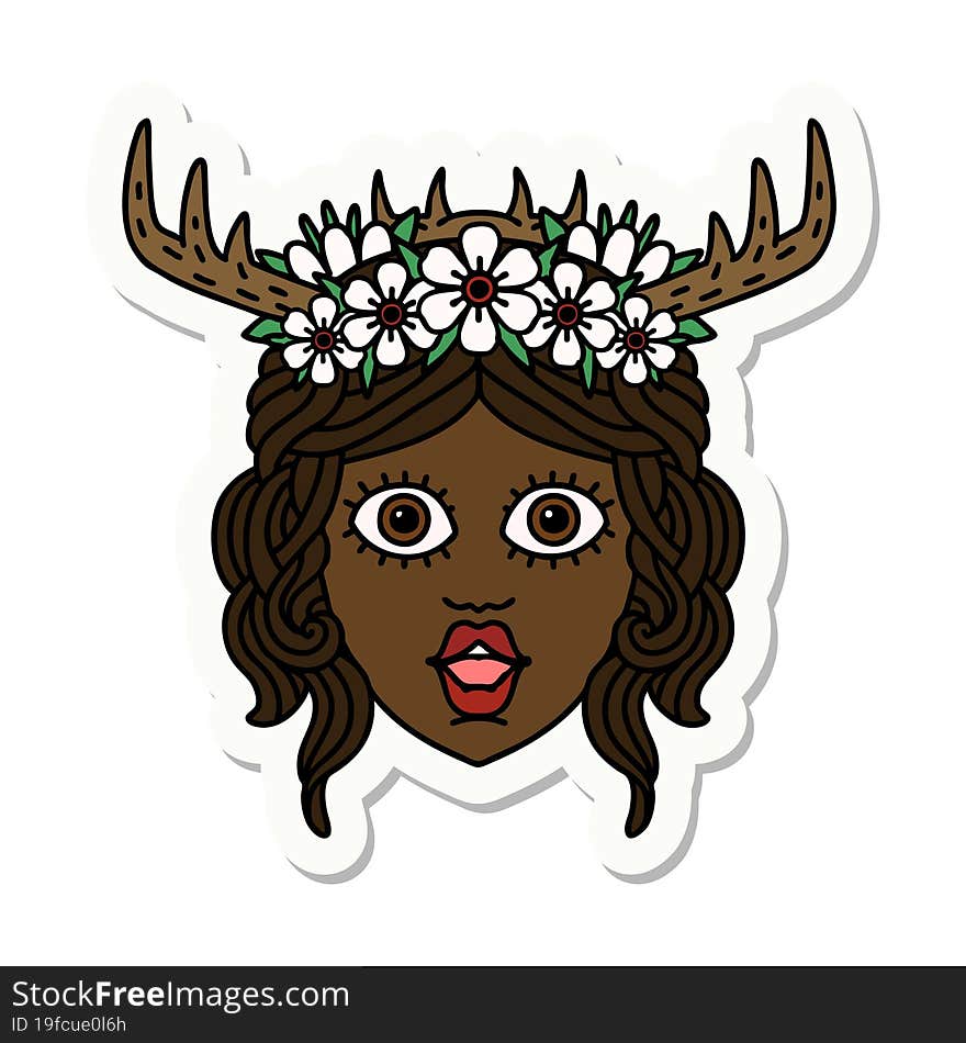 sticker of a human druid character face. sticker of a human druid character face