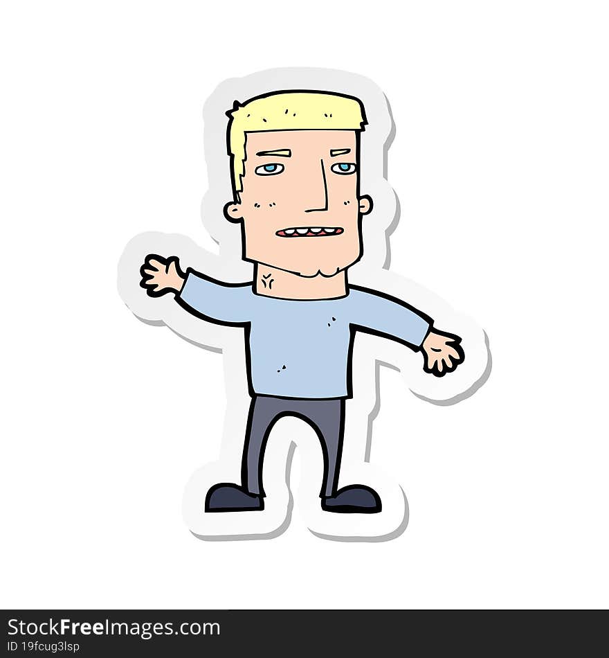 sticker of a cartoon waving stressed man