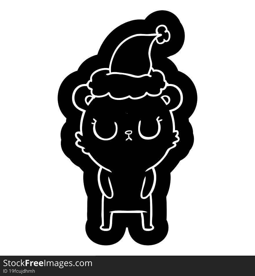 peaceful cartoon icon of a bear wearing santa hat