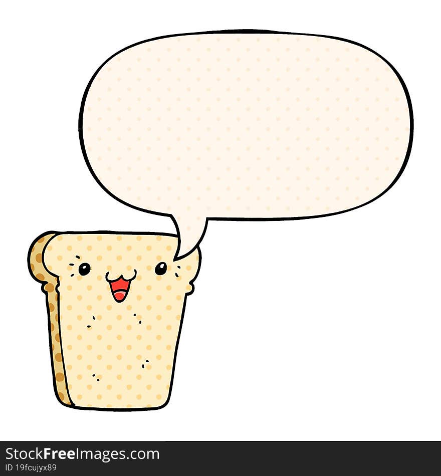 cartoon slice of bread and speech bubble in comic book style