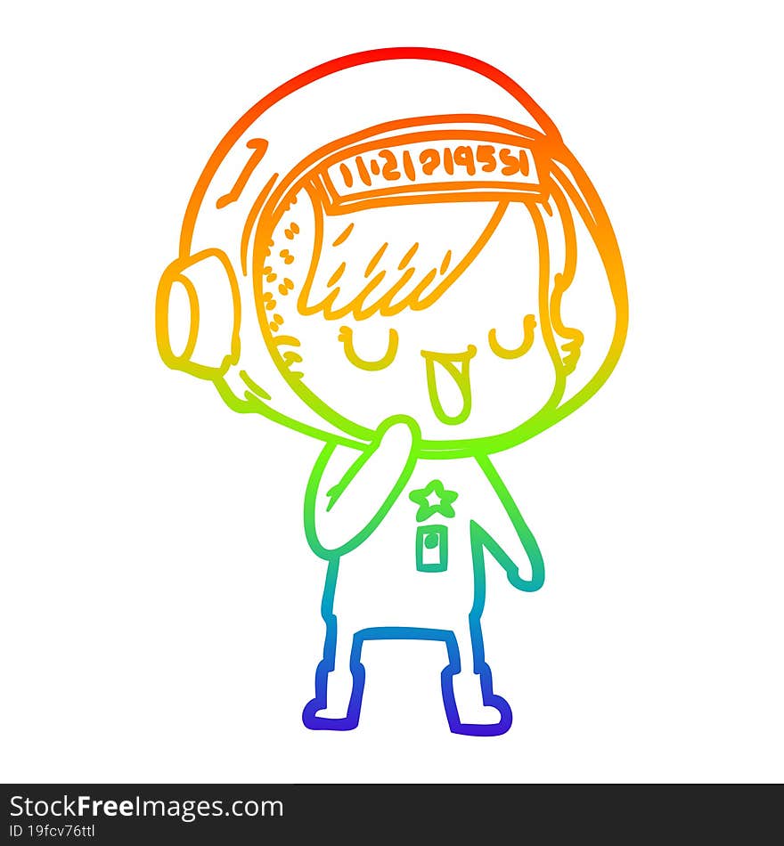 rainbow gradient line drawing of a cartoon astronaut woman