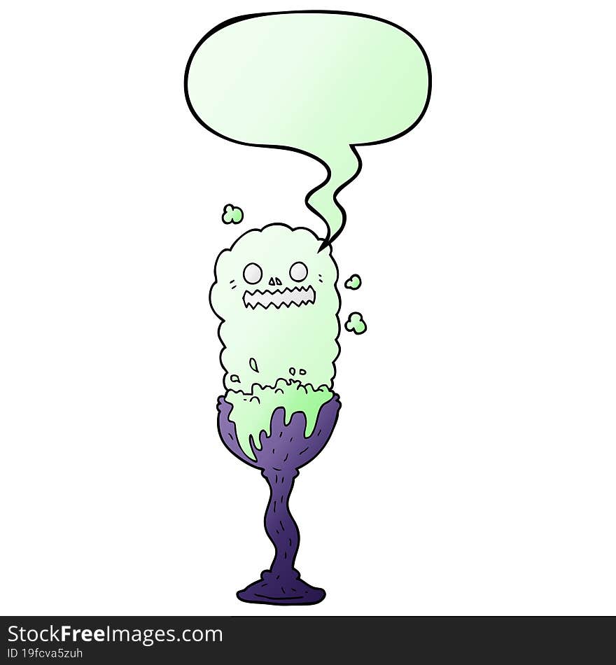 cartoon spooky halloween potion cup and speech bubble in smooth gradient style