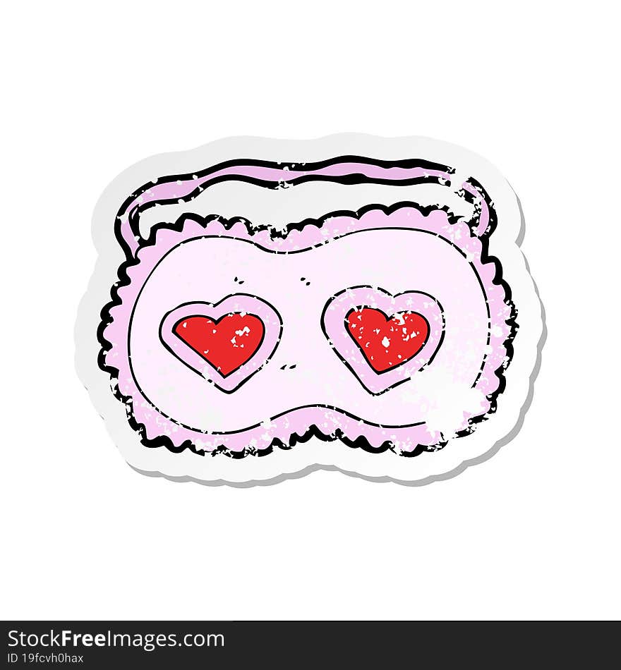 Retro Distressed Sticker Of A Cartoon Sleeping Mask With Love Hearts