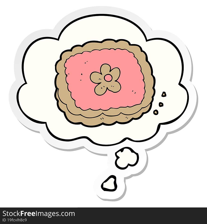 cartoon biscuit and thought bubble as a printed sticker