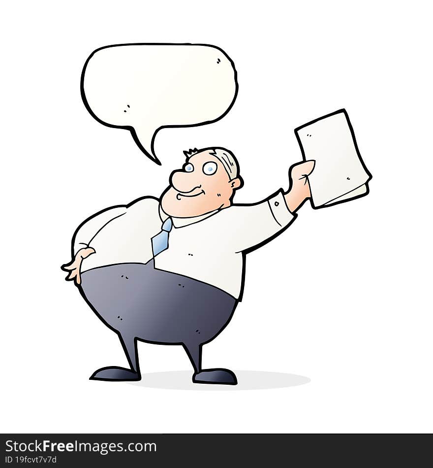 cartoon boss waving papers with speech bubble