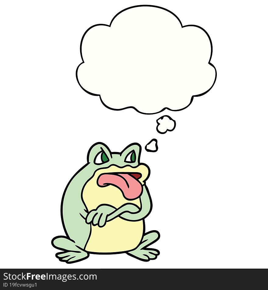 grumpy cartoon frog with thought bubble. grumpy cartoon frog with thought bubble