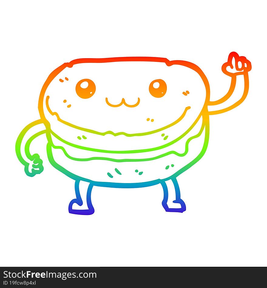 rainbow gradient line drawing cartoon waving cake character