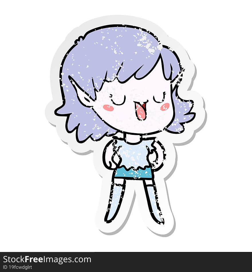 Distressed Sticker Of A Cartoon Elf Girl